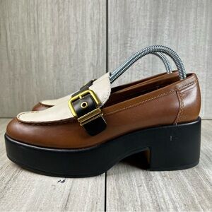Dolce Vita Yonder Brown and Cream Chunky Y2K Mules with Black Sole Womens Size 8